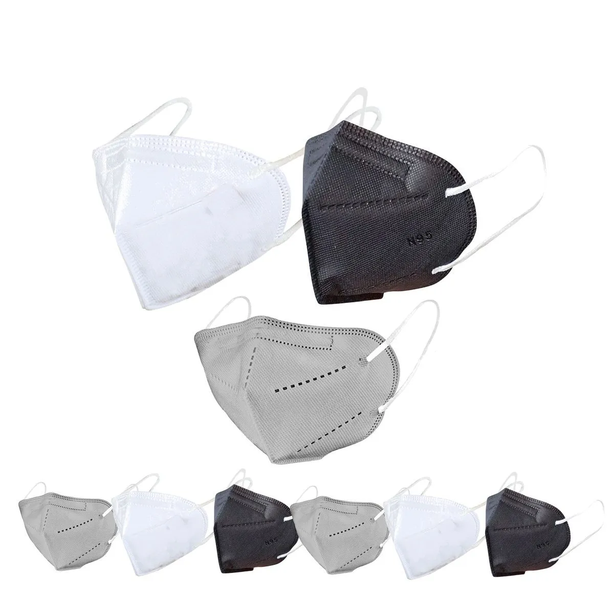 Fabula Pack Of 9 Kn95/N95 Anti-Pollution Reusable 5-Layer Mask (Black, White, Grey)