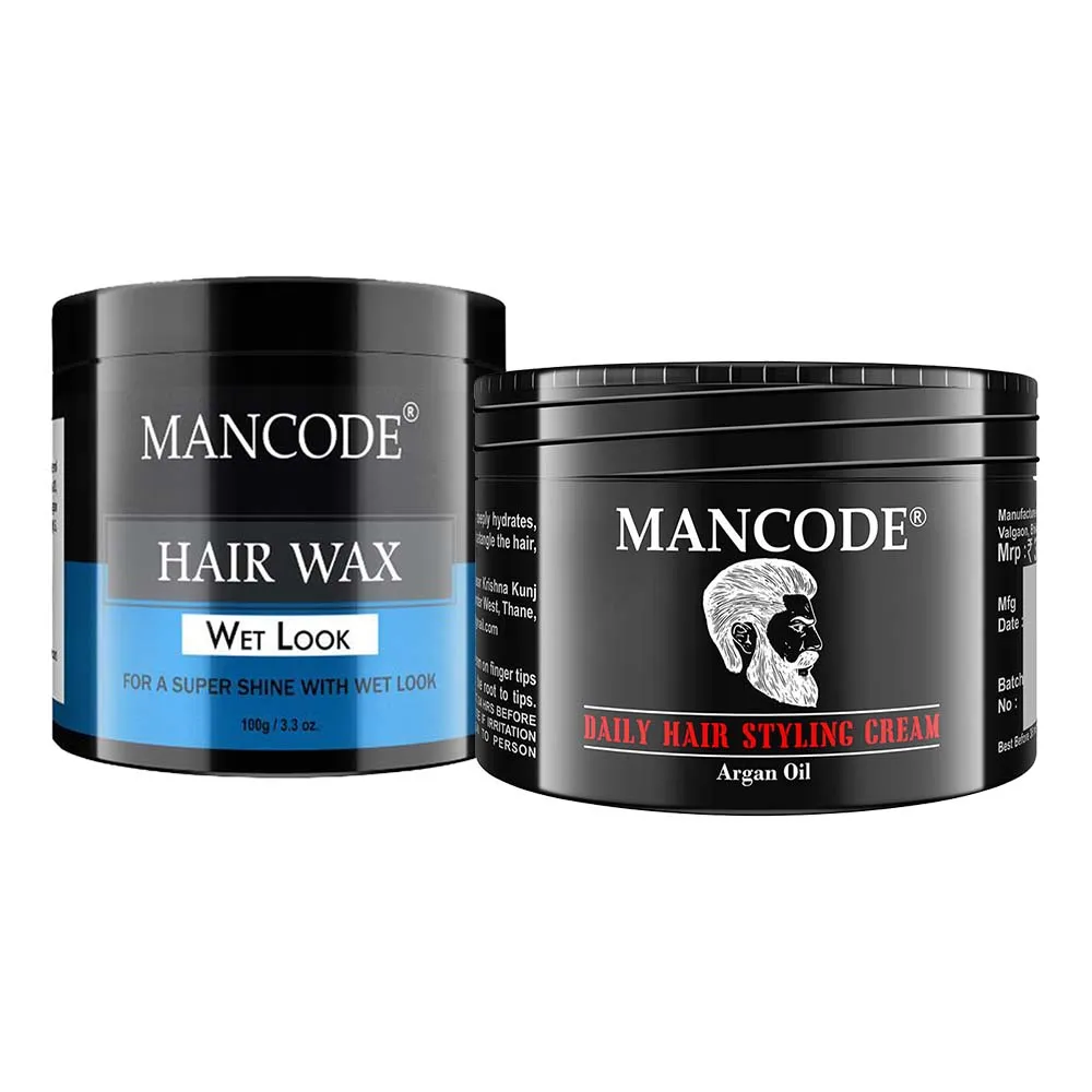 Mancode Hair Styling Kit- Daily Hair Styling Cream, And Hair Wax Wet Look, (Pack Of 2)