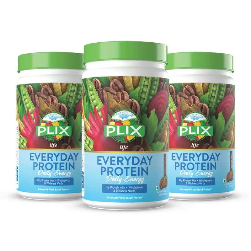 Plix Everyday Protein Daily Energy Vegan Protein Powder - Cafe Mocha Flavour - Pack of 3