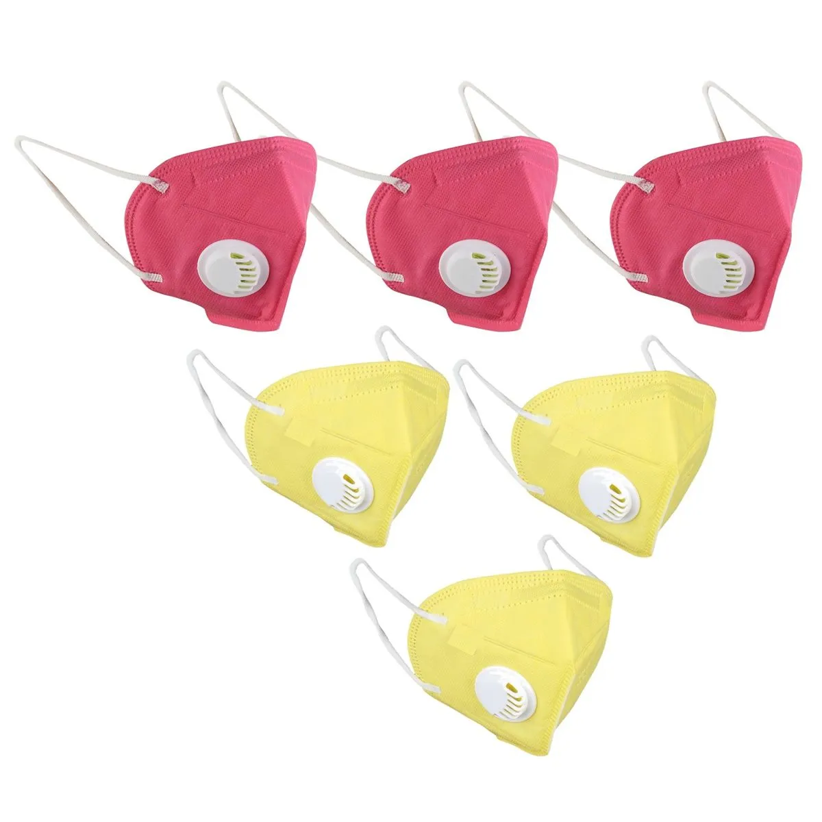 Fabula Pack of 6 KN95/N95 Anti-Pollution Reusable 5 Layer Mask (Yellow,Pink)