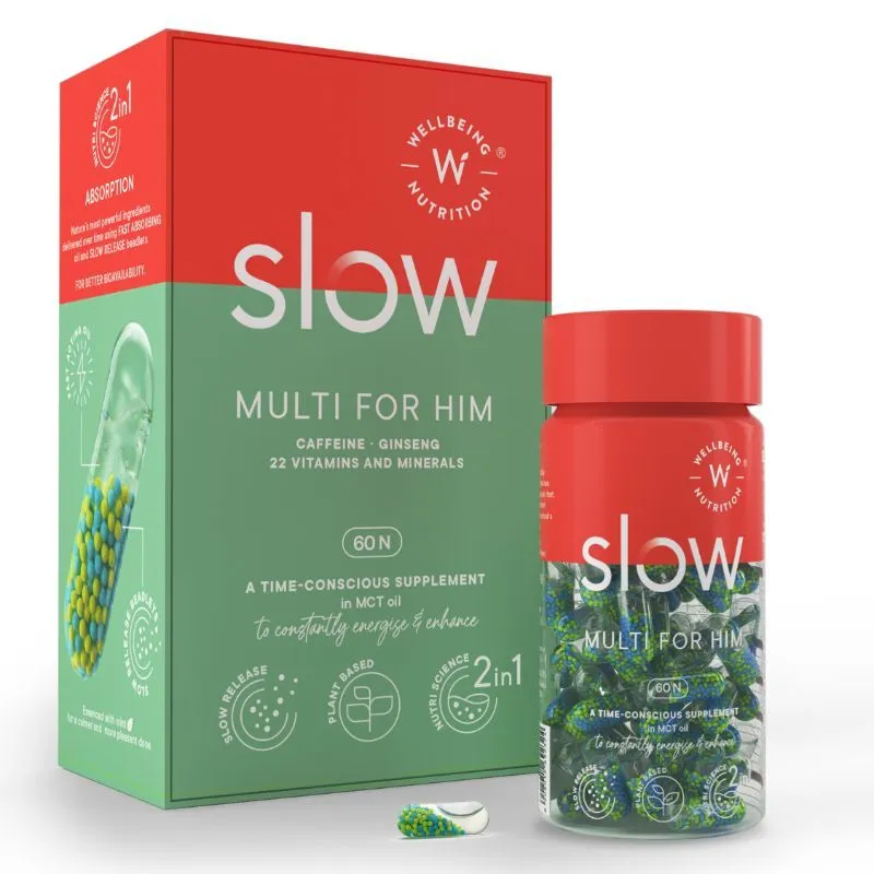 Wellbeing Nutrition Slow Multivitamin For Him- 22 Vitamins & Minerals Plus Vegan Omega Oil