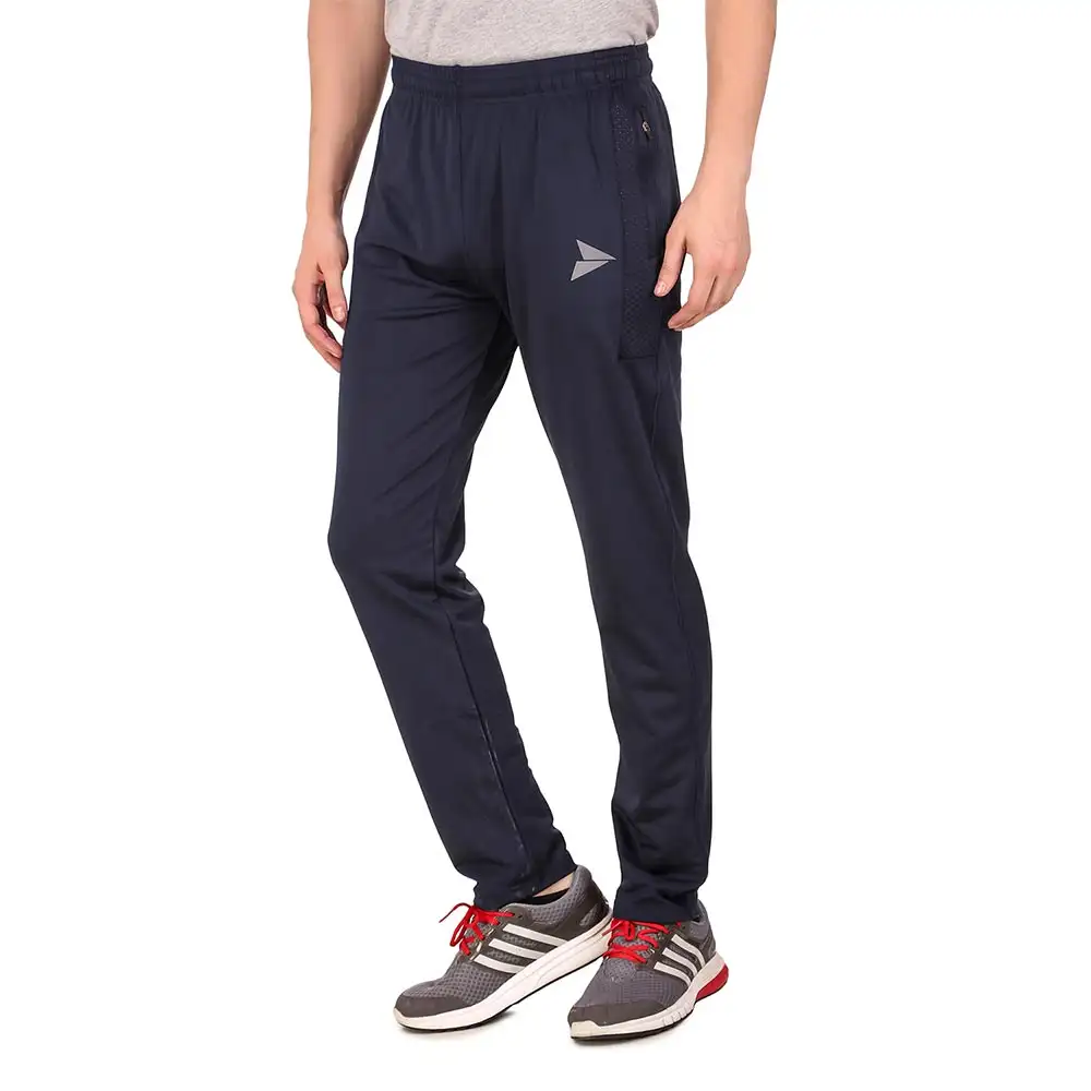 Fitinc Lycra Stretchable Trackpant for Men with Two Side Zipper Pockets,  Navy Blue  Medium