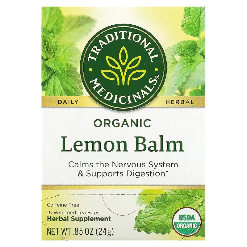 Organic Lemon Balm, Caffeine Free, 16 Wrapped Tea Bags, 0.05 oz (1.5 g) Each