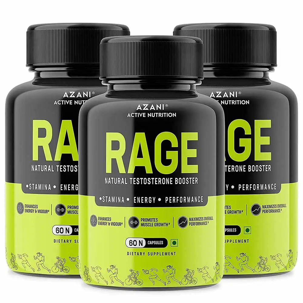 Azani Active Nutrition Rage Testosterone Booster,  60 capsules  Unflavoured (Pack of 3)