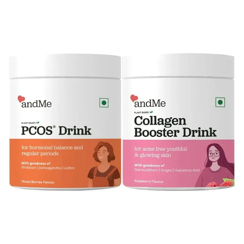 andMe PCOS PCOD Powder (Mixed Berries) + Plant Based Collagen Powder (Combo Pack)