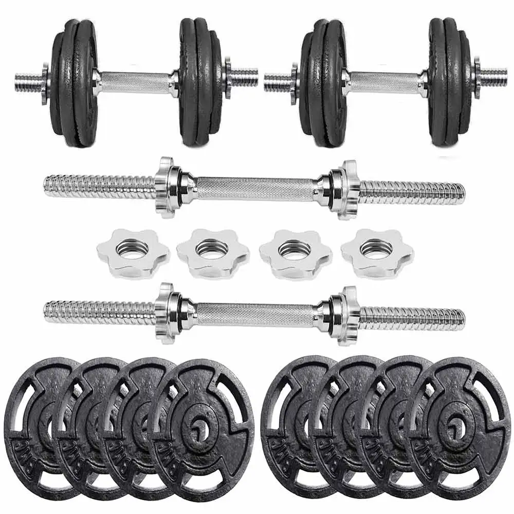 BULLAR Cast Iron Adjustable Star Nut Dumbbell Set for Home Workout,  Black & Silver  20 kg