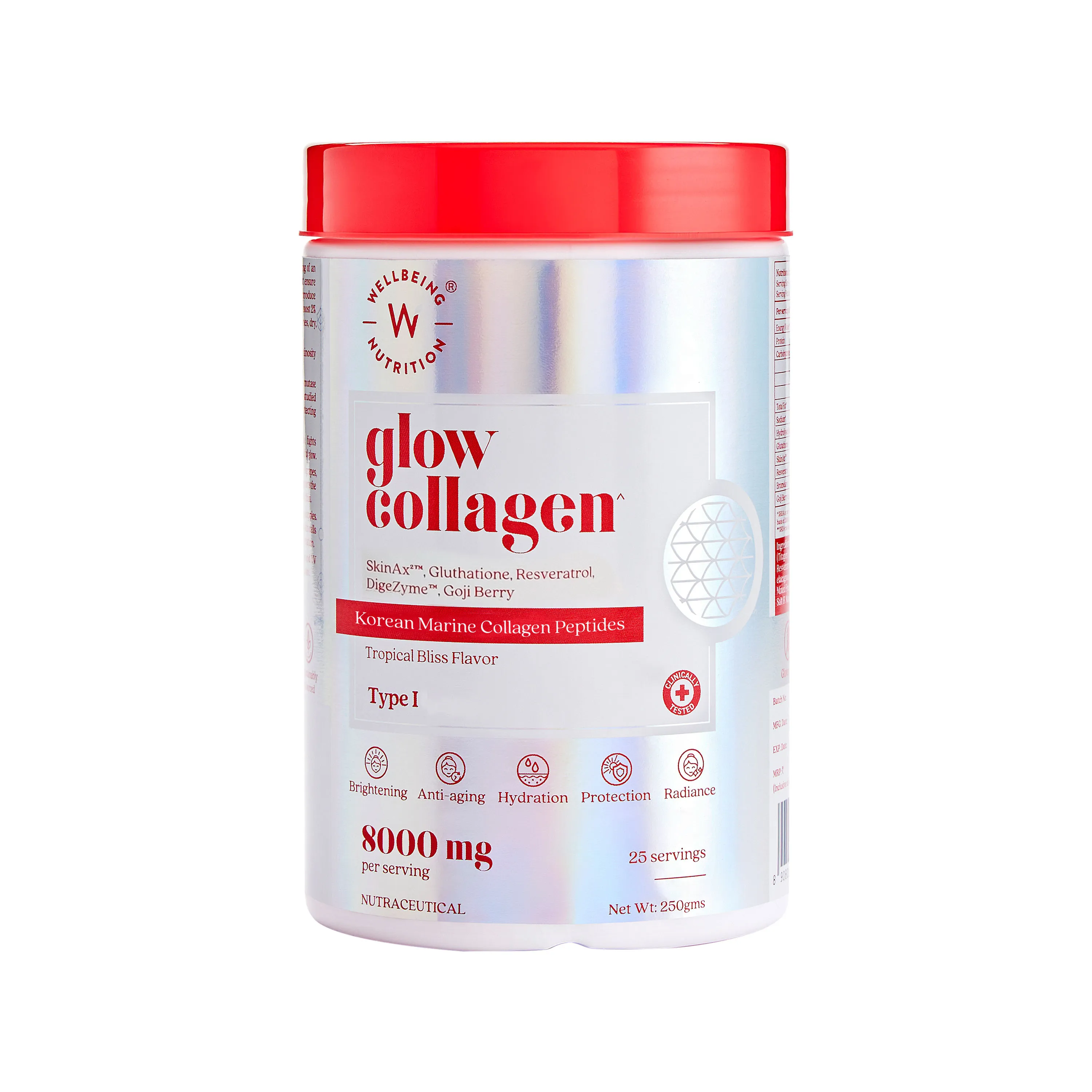 Wellbeing Nutrition Glow Japanese Marine Collagen, Glutathion, SkinAx For Skin Brightening & Firming