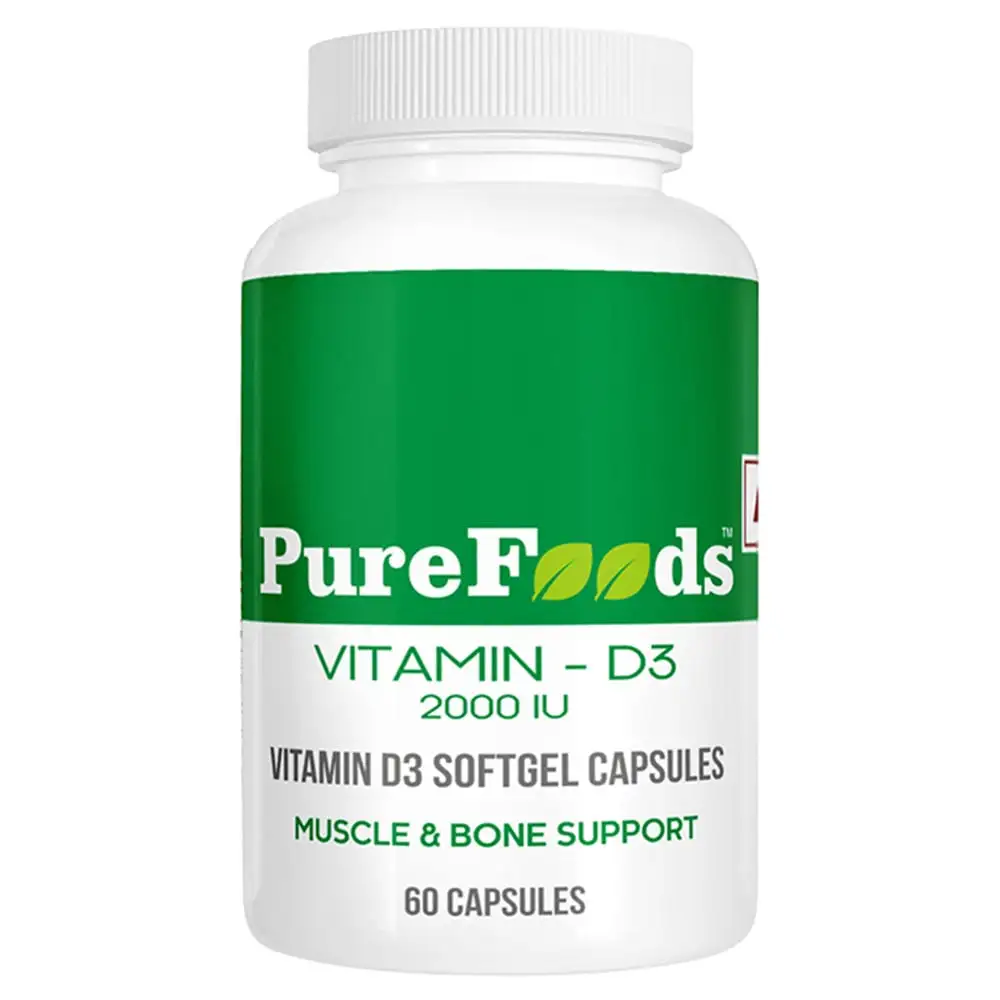 PureFoods Vitamin D3 2000 IU,  60 capsules  Unflavoured