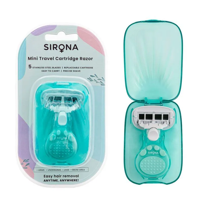 Sirona Reusable Mini Travel Cartridge Hair Removal Body Razor for Women, 5 Stainless Steel Blades