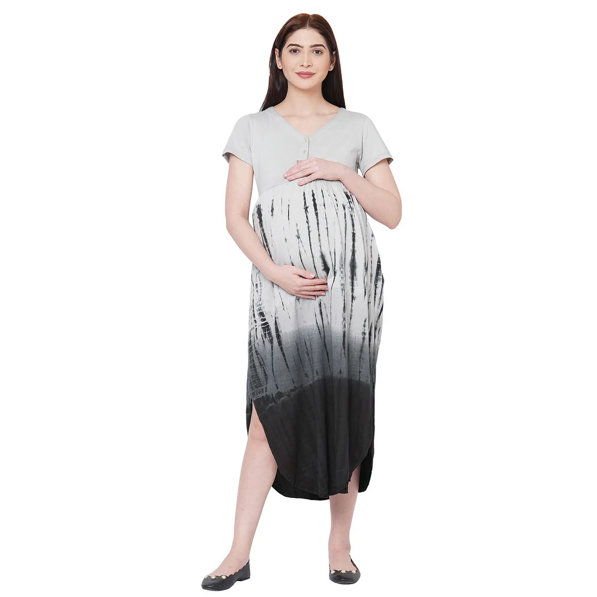 Mystere Paris Tie N Dye Maternity Dress - Grey