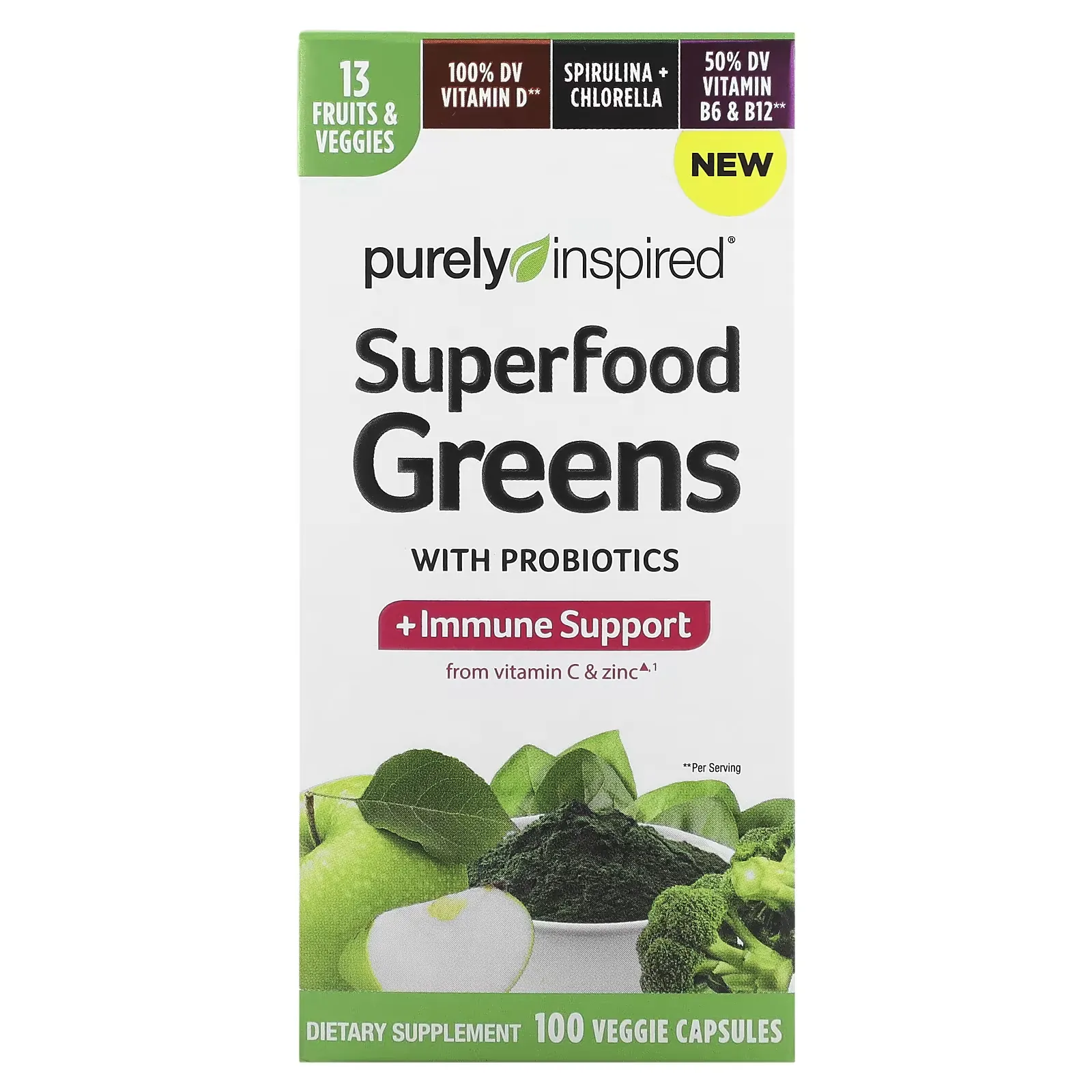 Superfood Greens with Probiotics, 100 Veggie Capsules