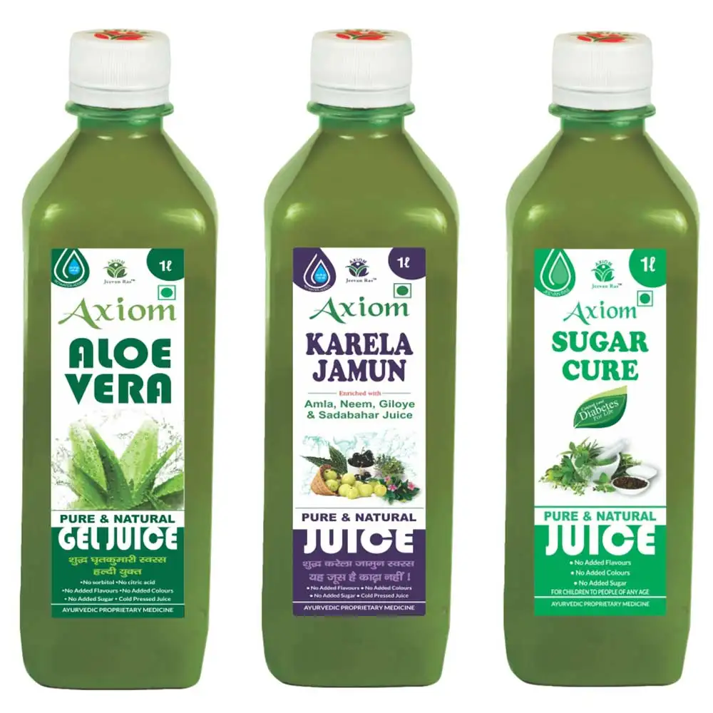 Axiom Sugar Cure+Karela Jamun+Aloevera Juice 1 ltr Combo,  3 Piece(s)/Pack  Natural