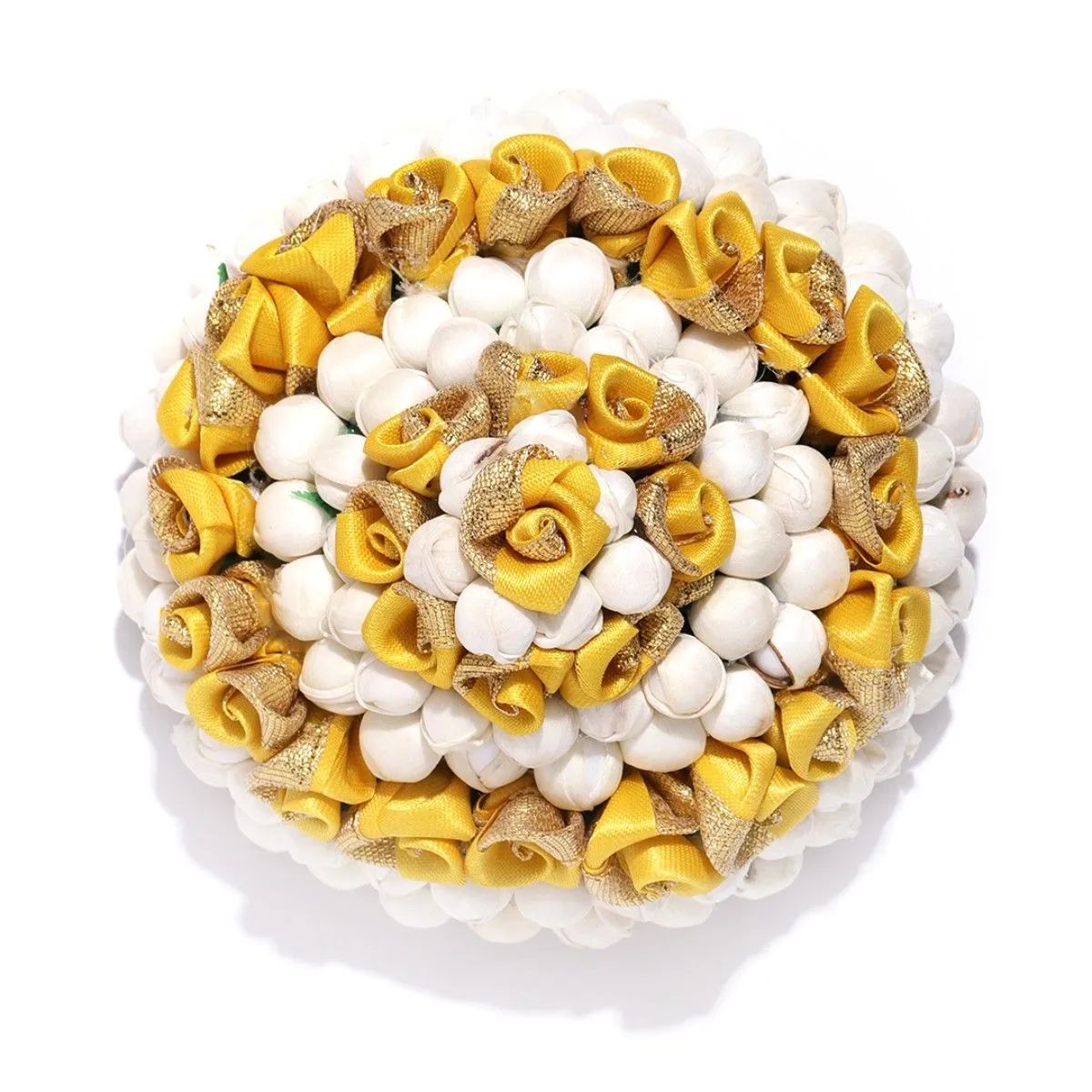 Priyaasi Artificial Yellow Rose And Off-White Buds Bun Maker Hair Accessories