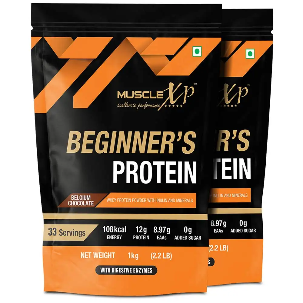 MuscleXP Beginner's Protein with Digestive Enzymes,  2.2 lb  Belgium Chocolate (Pack of 2)