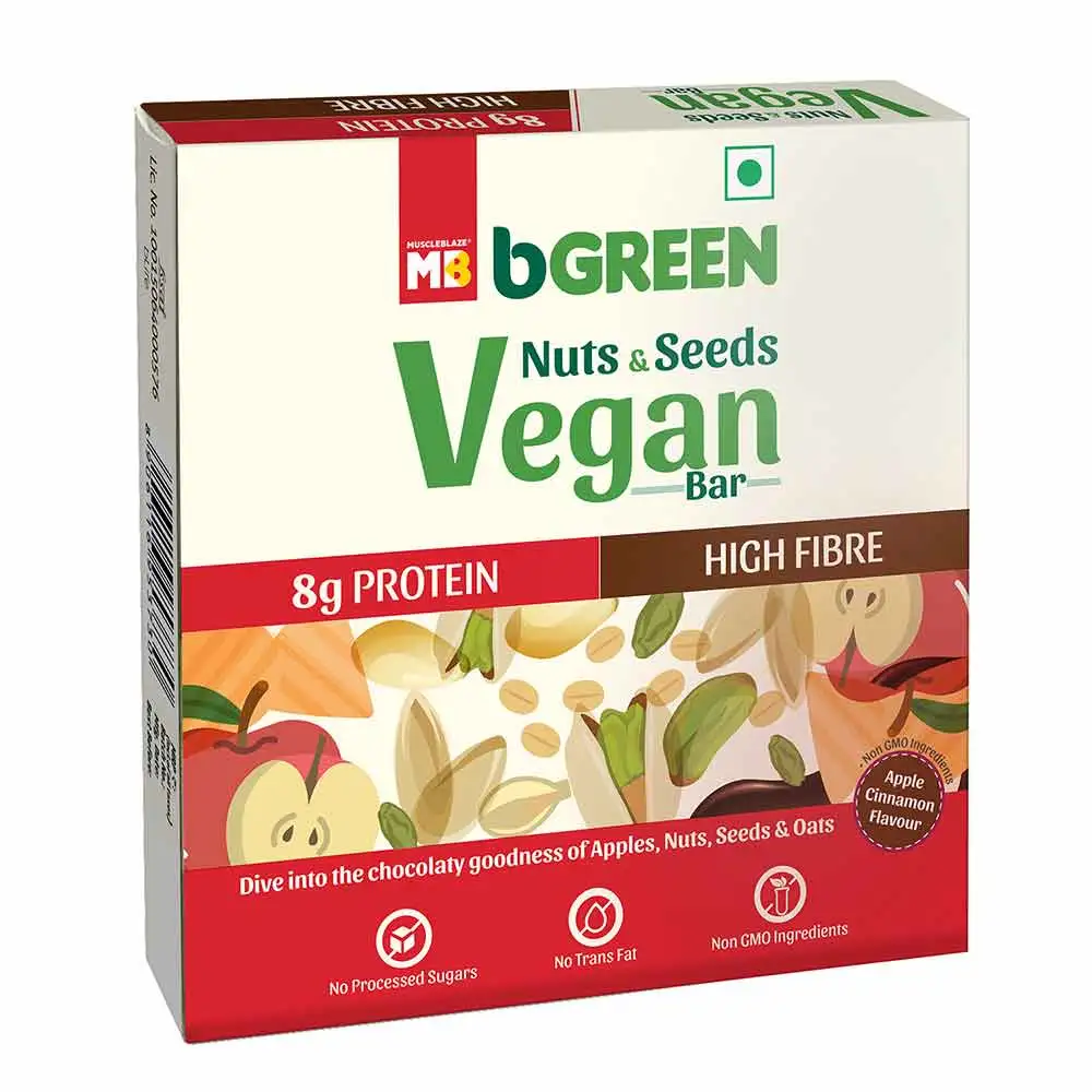 bGREEN Nuts & Seeds Vegan Protein Bar by MuscleBlaze,  6 bar(s)  Apple Cinnamon  (60g Each)