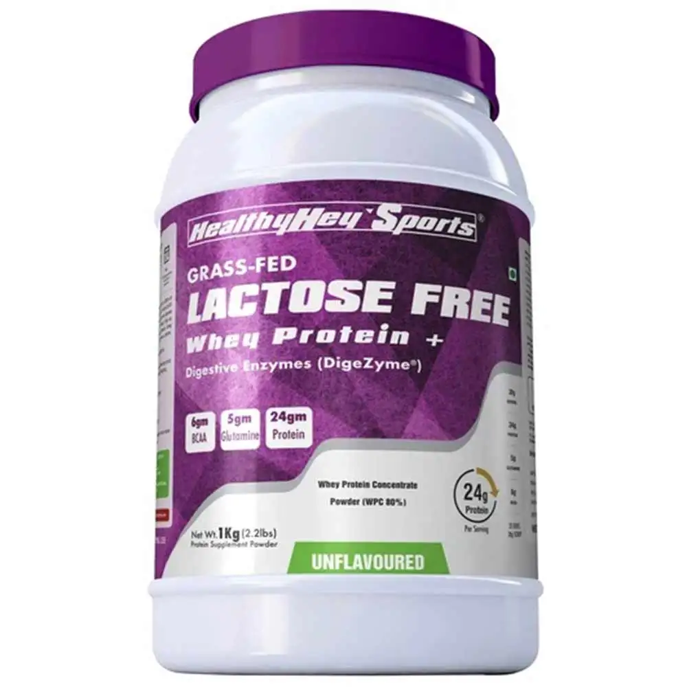 HealthyHey Sports Lactose Free Whey Protein with Digestive Enzyme,  2.2 lb  Unflavoured