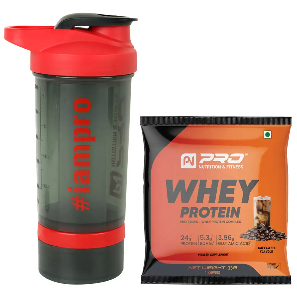 Pro Nutrition & Fitness Shaker with 100% Whey Isolate Protein Caffe Latte,  Red  500 ml