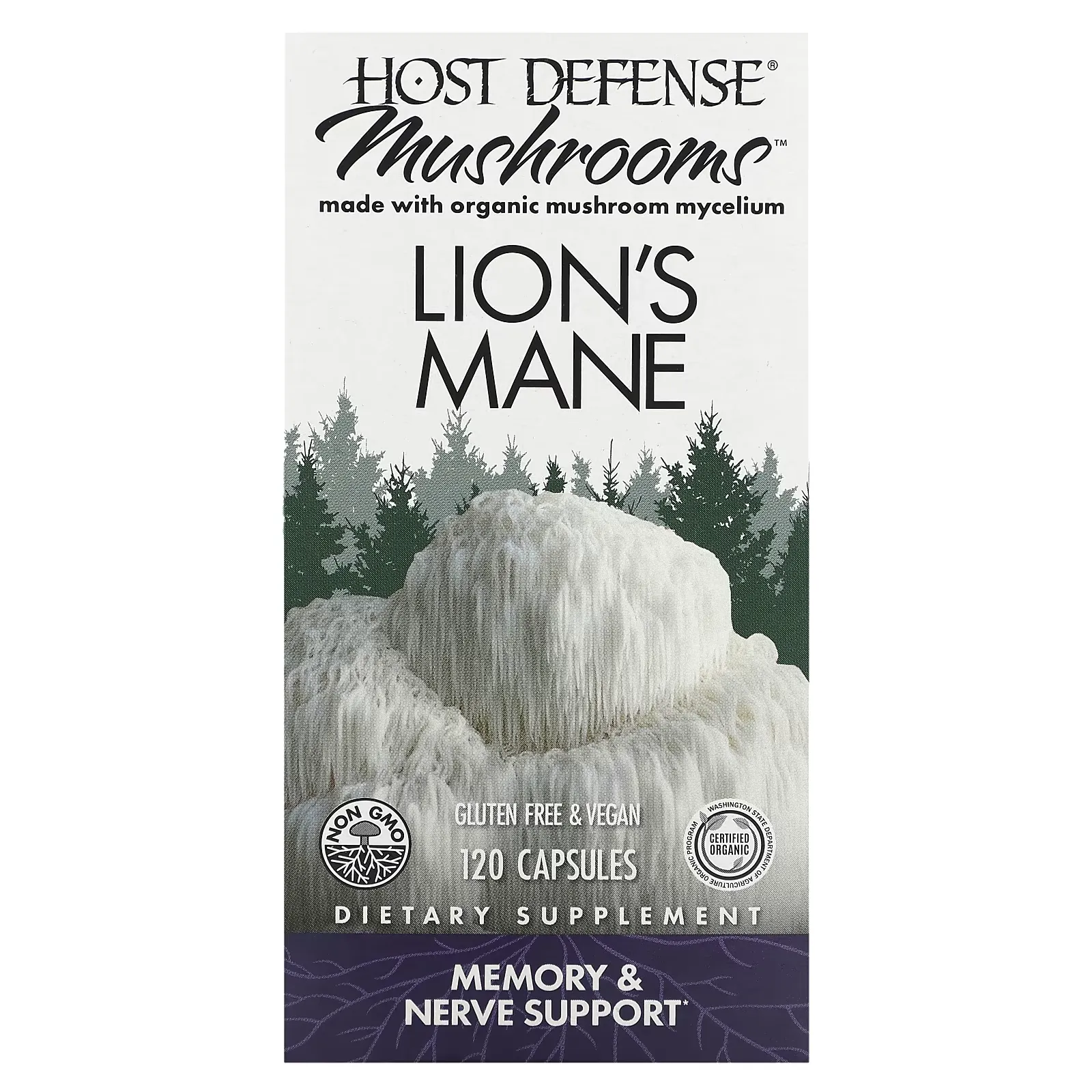 Host Defense Mushrooms, Lion's Mane, Memory & Nerve Support, 120 Capsules