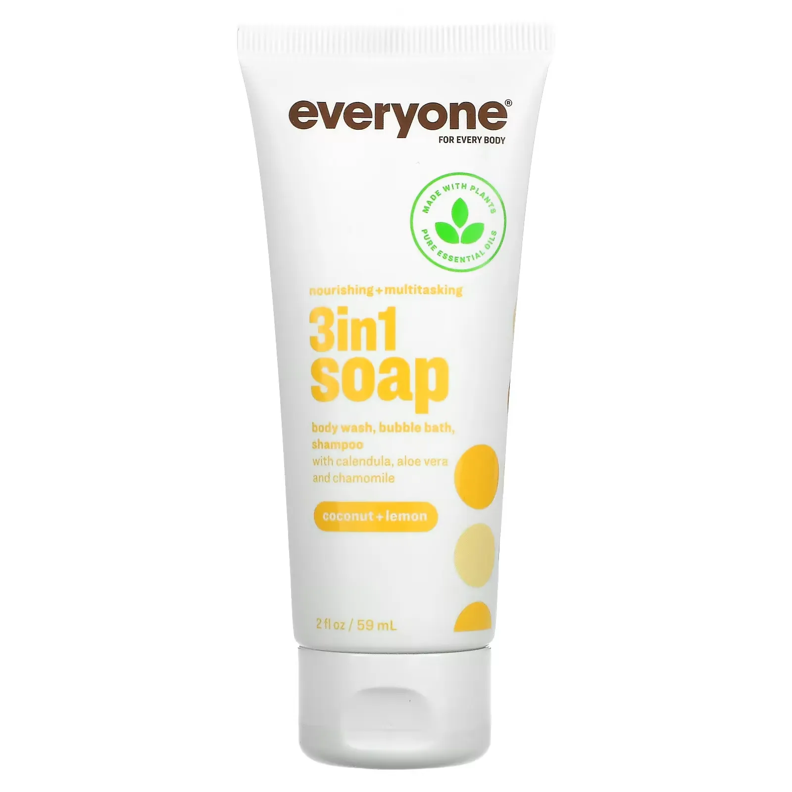 Nourishing + Multitasking, 3 in 1 Soap, Body Wash, Bubble Bath, Shampoo, Coconut + Lemon, 2 fl oz (59 ml)