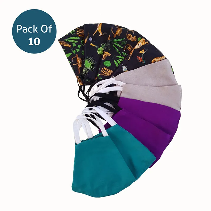 Adira's Pack Of 10 Cloth Face Mask - Multi-Color