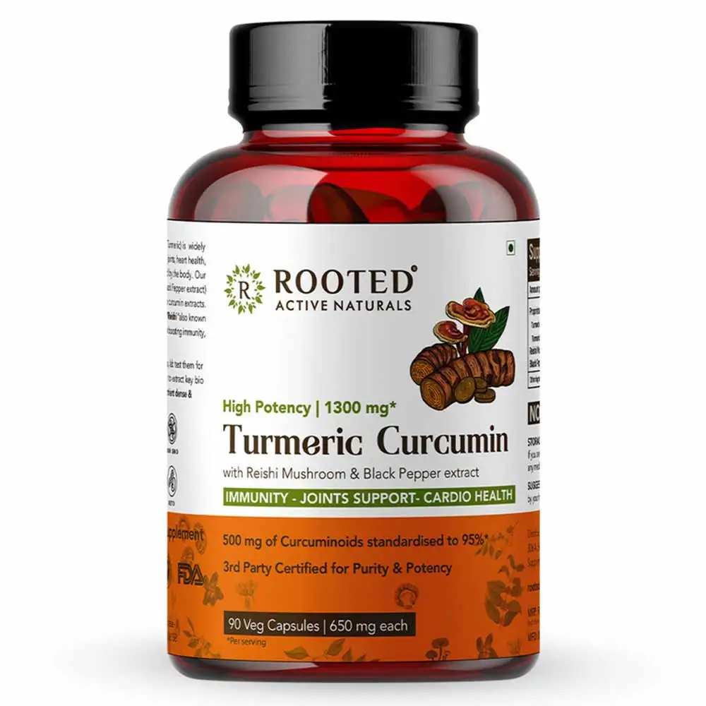 Rooted Active Naturals Turmeric Curcumin with Reishi Mushroom & Black Pepper Extract,  90 capsules