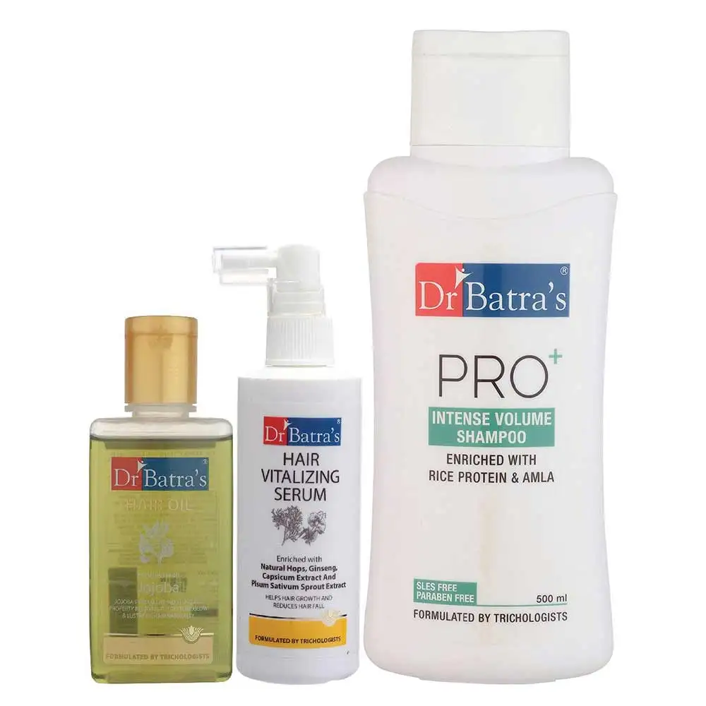 Dr Batra's Hair Vitalizing Serum, Pro+ Intense Volume Shampoo - 500 ml & Hair Oil - 100 ml Combo,  3 Piece(s)/Pack  Hair Care