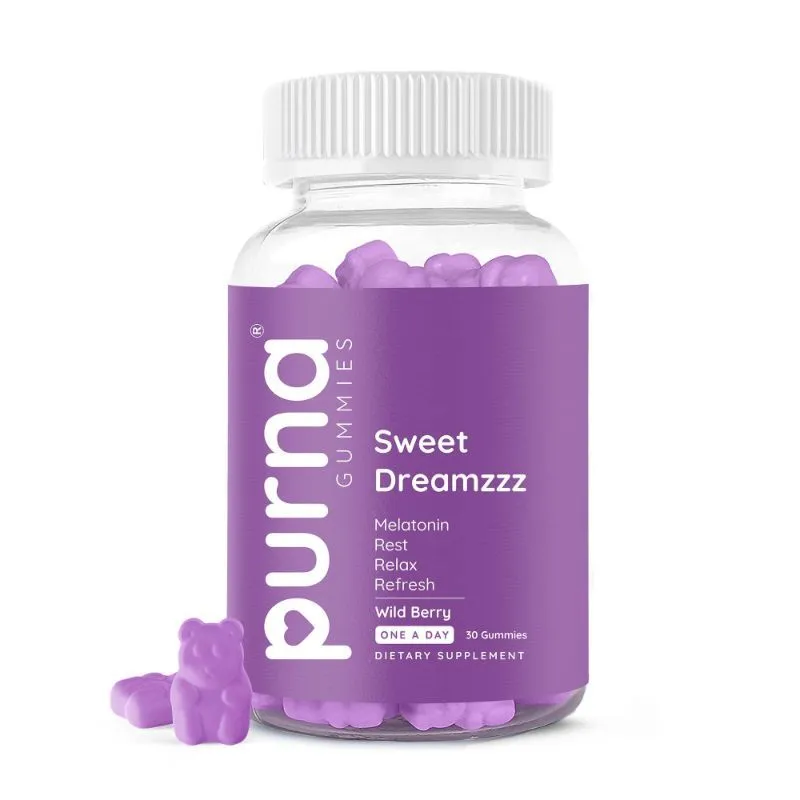 Purna Gummies Melatonin Wild Berry Flavour Gummies for Sleep Well & Reduced Stress, 30 Day Pack