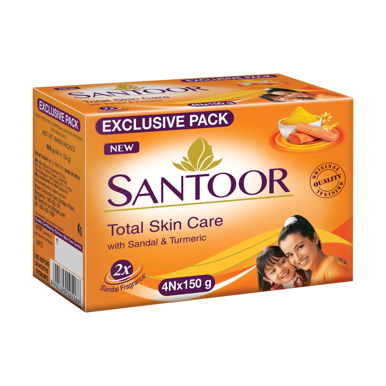 Santoor Sandal And Turmeric Soap (Pack Of 4 Soaps)