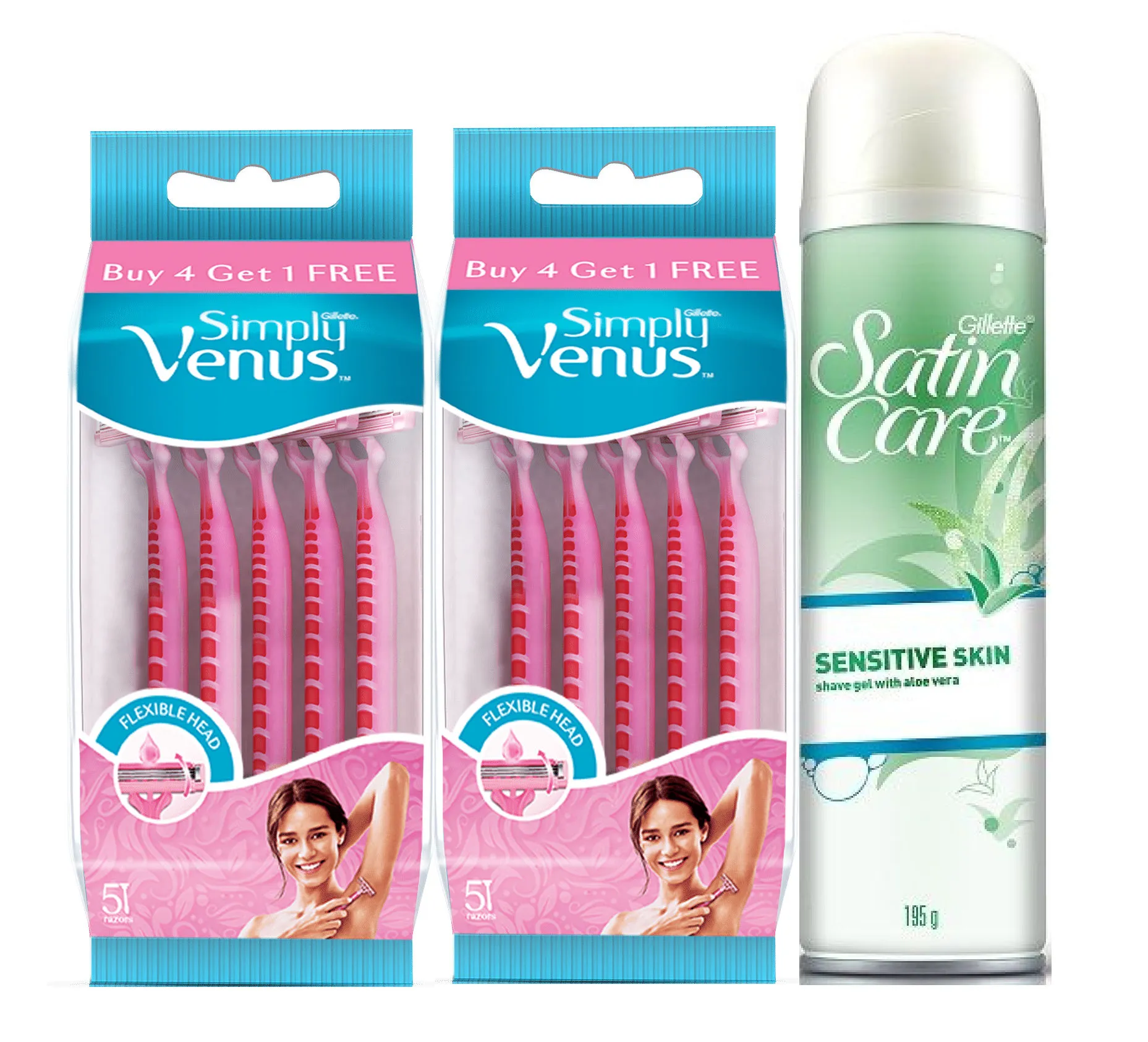 Gillette Venus bundle 2 Simply Venus B4G1 packs (10 razors) + 1 Satin Care Sensitive Skin Gel