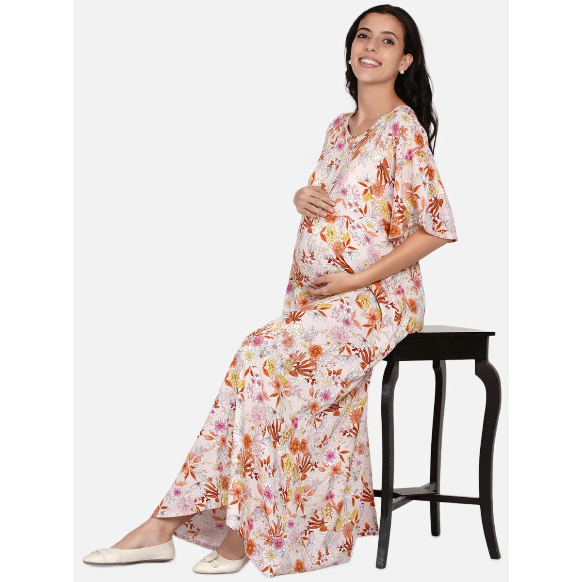 The Kaftan Company Pink Floral Print Maternity Dress Pink