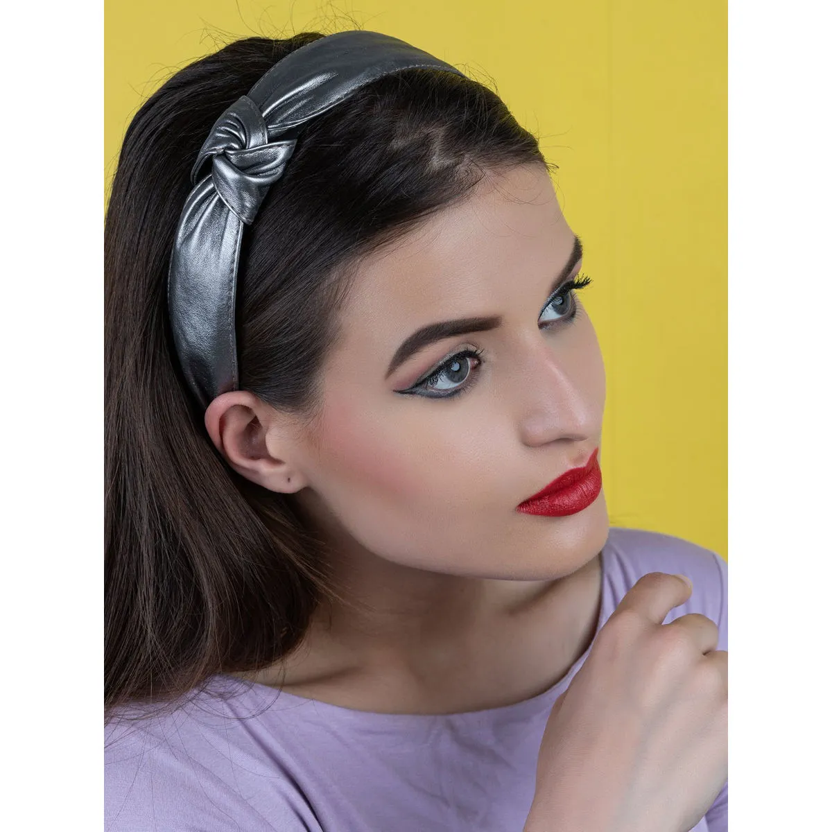 Odette Silver Faux Leather Hair Band