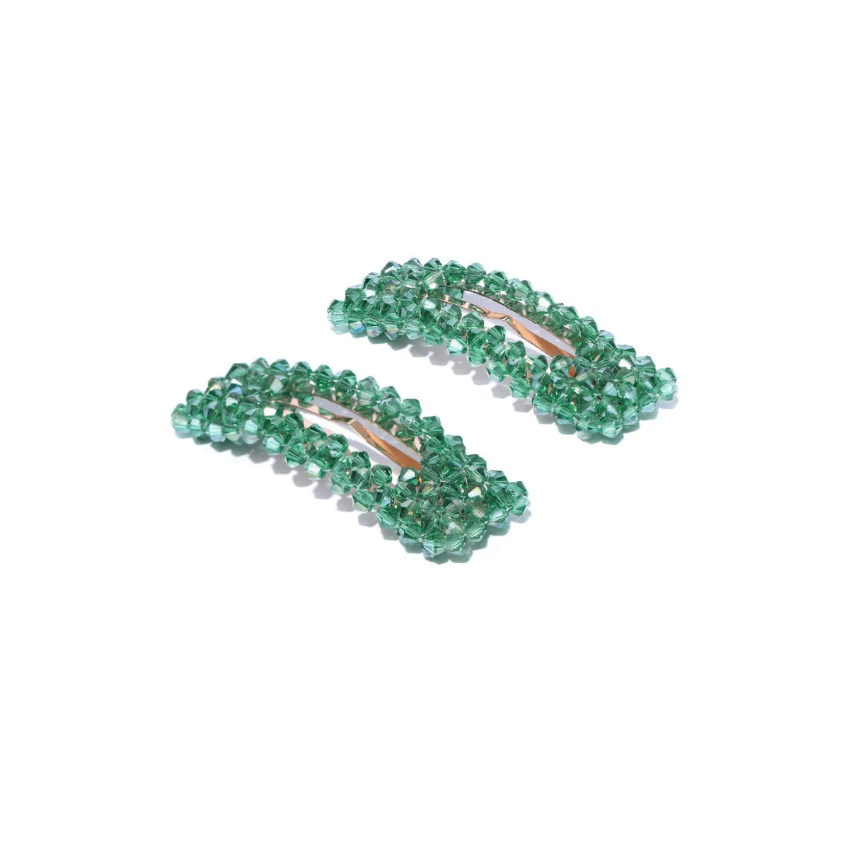 Blueberry Set Of 2 Green Crystal Beads Detailing Hair Pins