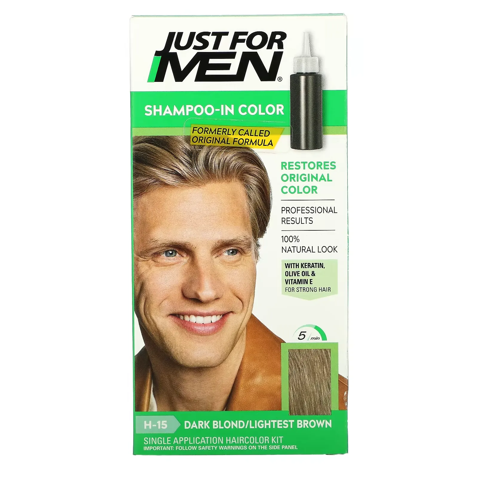 Shampoo-In Color, Men's Hair Color, Dark Blond/Lightest Brown H-15, Single Application Haircolor Kit