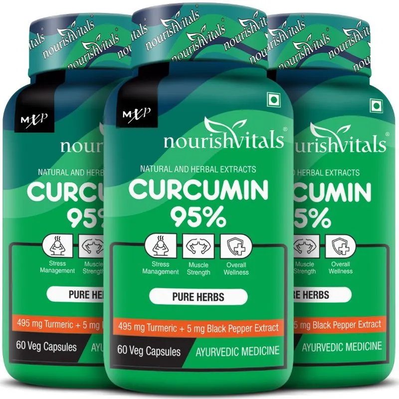 Nourish Vitals Curcumin Capsules - 95% Curcuminoids, 500mg Turmeric With Piperine Extract Supplement