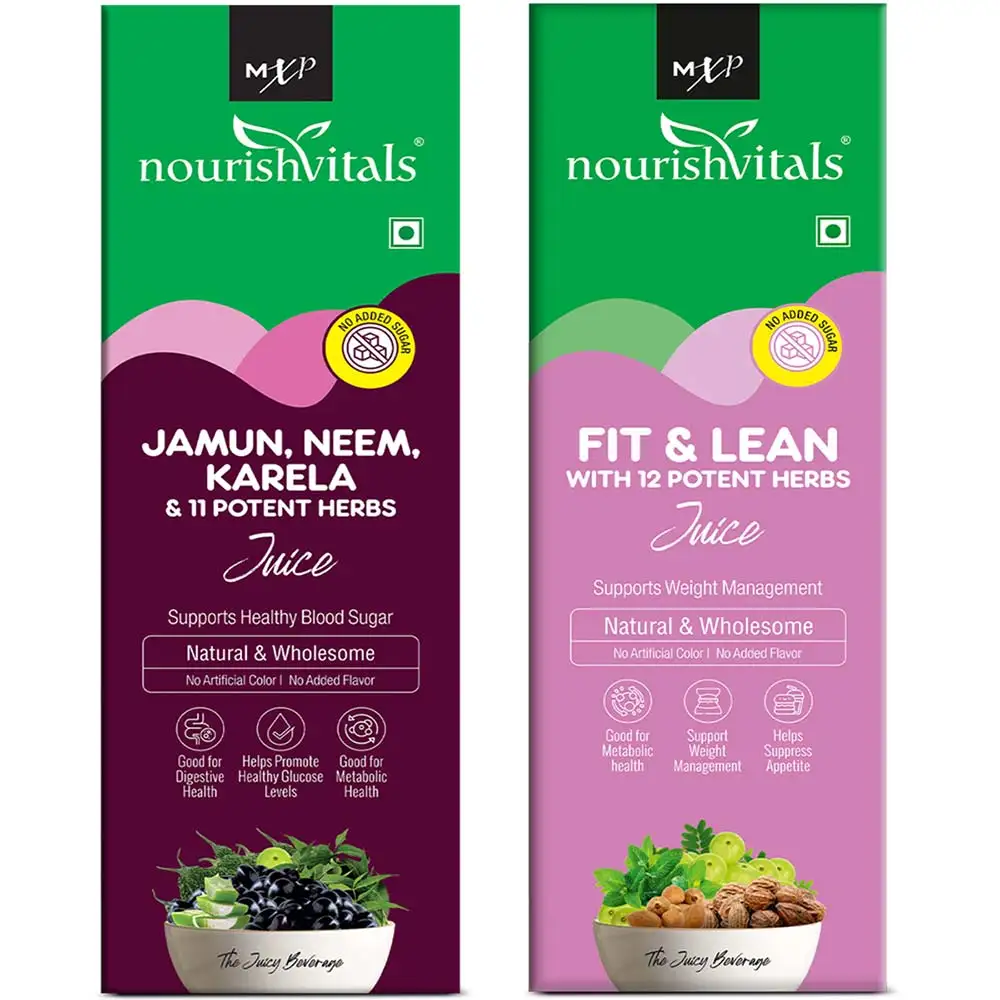 NourishVitals Jamun, Neem, Karela Juice & Fit & Lean Juice 500 ml Combo,  Natural  2 Piece(s)/Pack