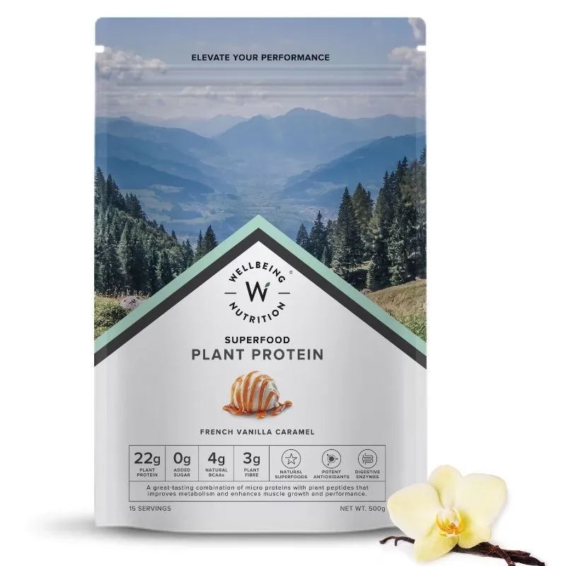 Wellbeing Nutrition Superfood Plant Protein Isolate, Antioxidants, Digestive Enzymes Vanilla Caramel