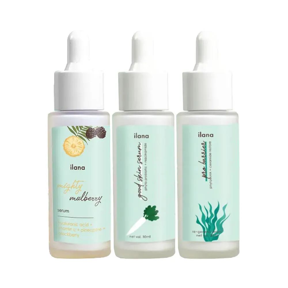 Ilana New Skin Serum Trio : Mighty Mulberry Serum + Pro Barrier Serum + Good Skin Serum