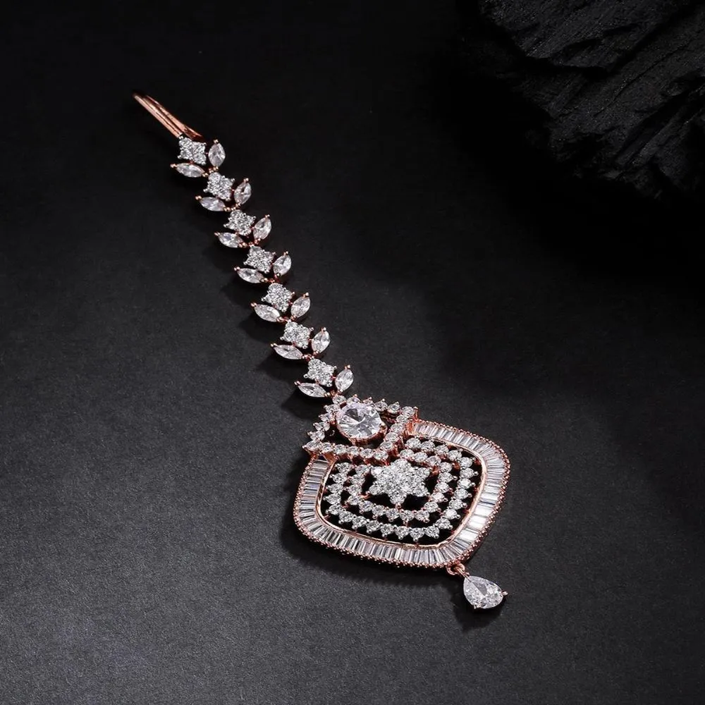 Priyaasi Rose Gold-Plated Stone-Studded Handcrafted Maang Tika