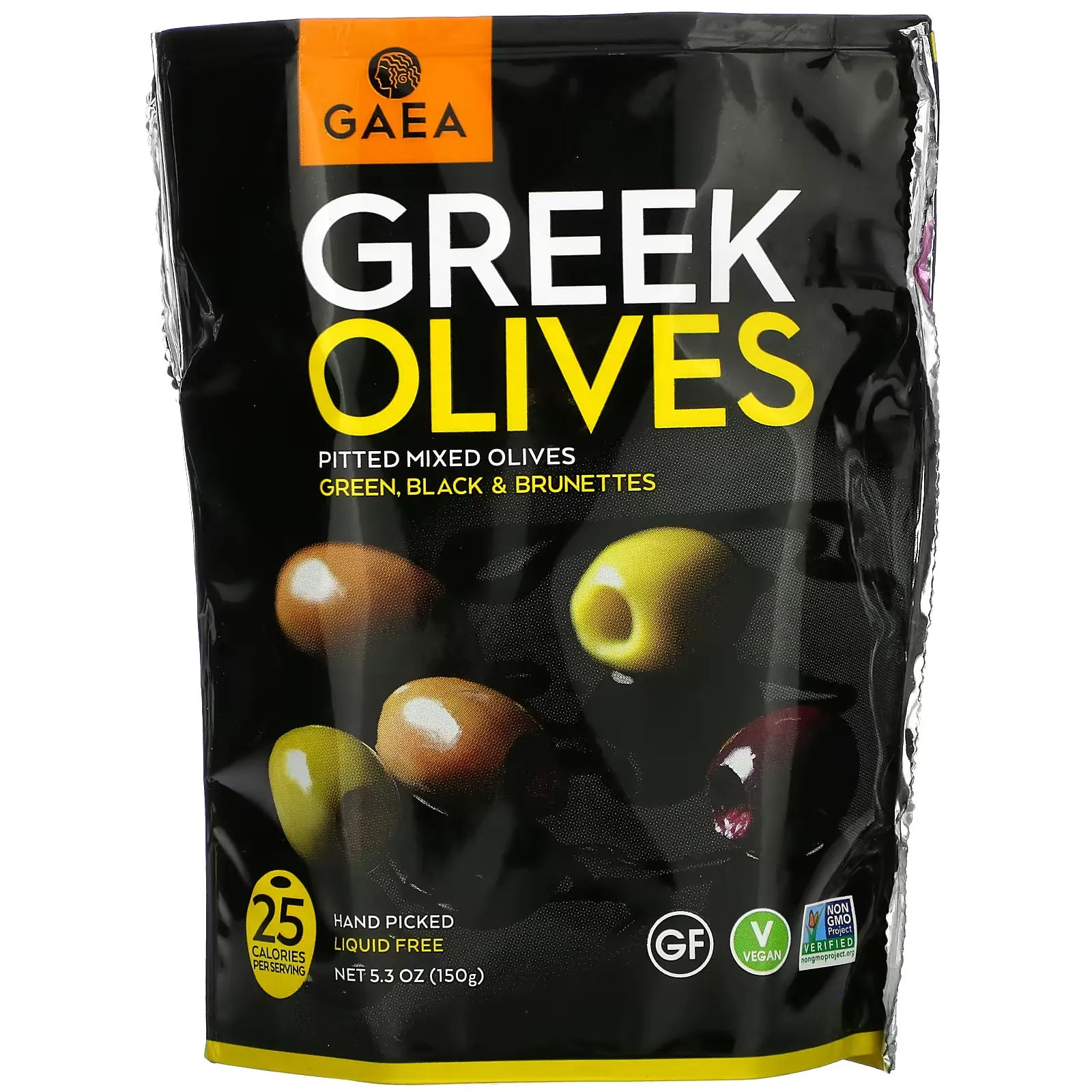 Greek Olives, Pitted Mixed Olives, Green, Black & Brunettes, 5.3 oz (150 g)