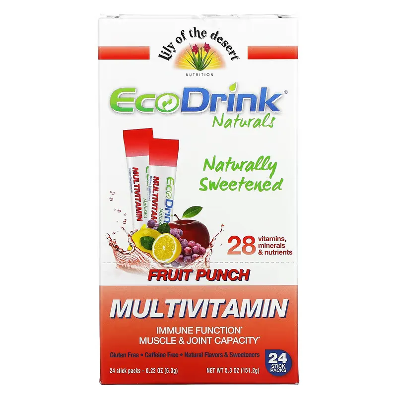 EcoDrink Naturals, Multivitamin Drink Mix, Fruit Punch, 24 Stick Packs, 0.22 oz (6.3 g) Each