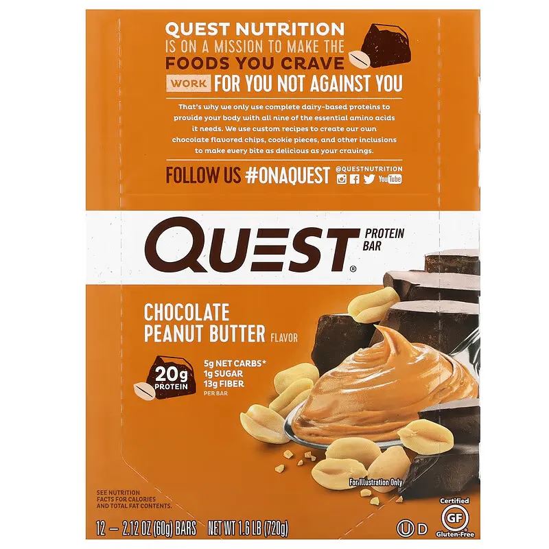 Protein Bar, Chocolate Peanut Butter, 12 Bars, 2.12 oz (60 g) Each