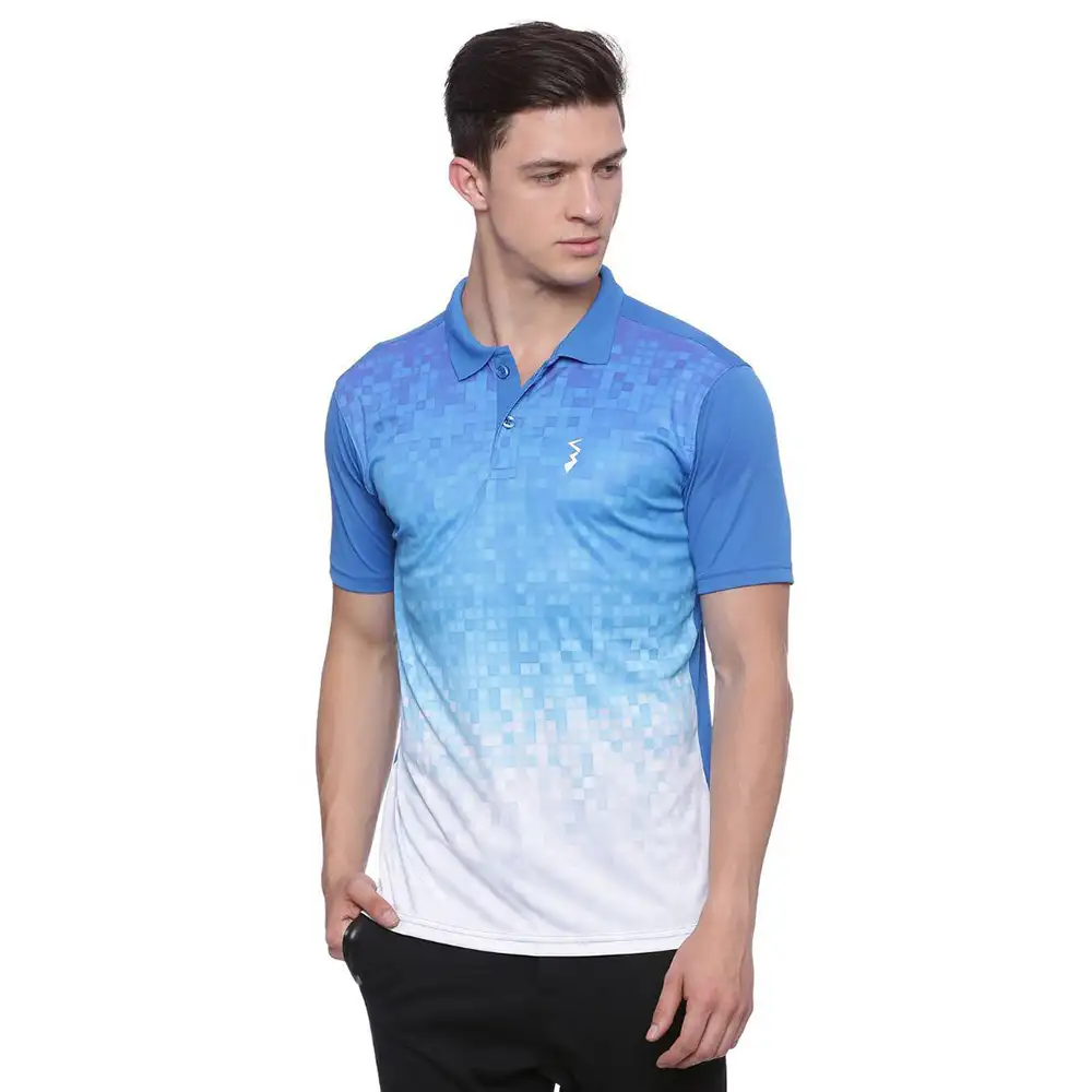 Campus Sutra Ombre Men Polo Neck T Shirt,  Royal Blue & White  XL