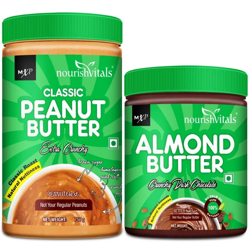 NourishVitals Peanut Butter (Extra Crunchy) + Almond Butter (Crunchy Dark Chocolate)