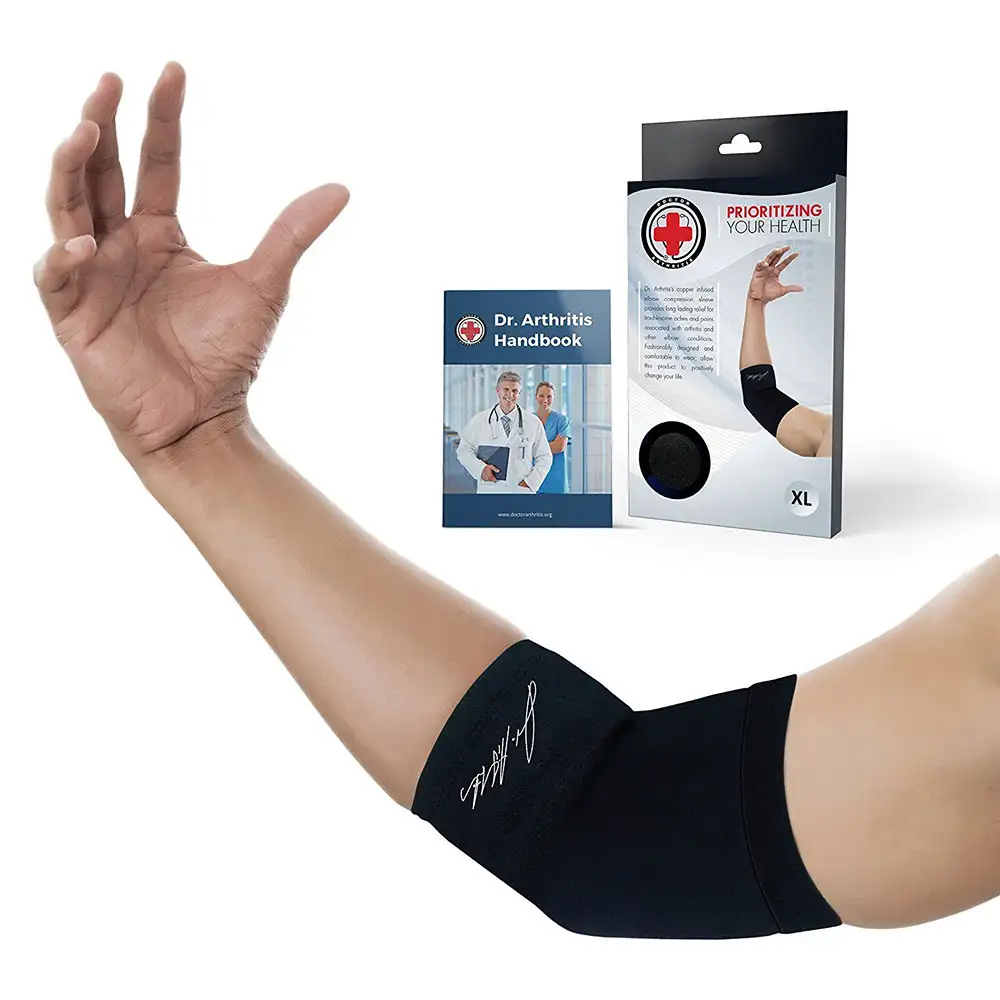 Dr. Arthritis Elbow Compression Sleeve,  Black with Hand Book  Small