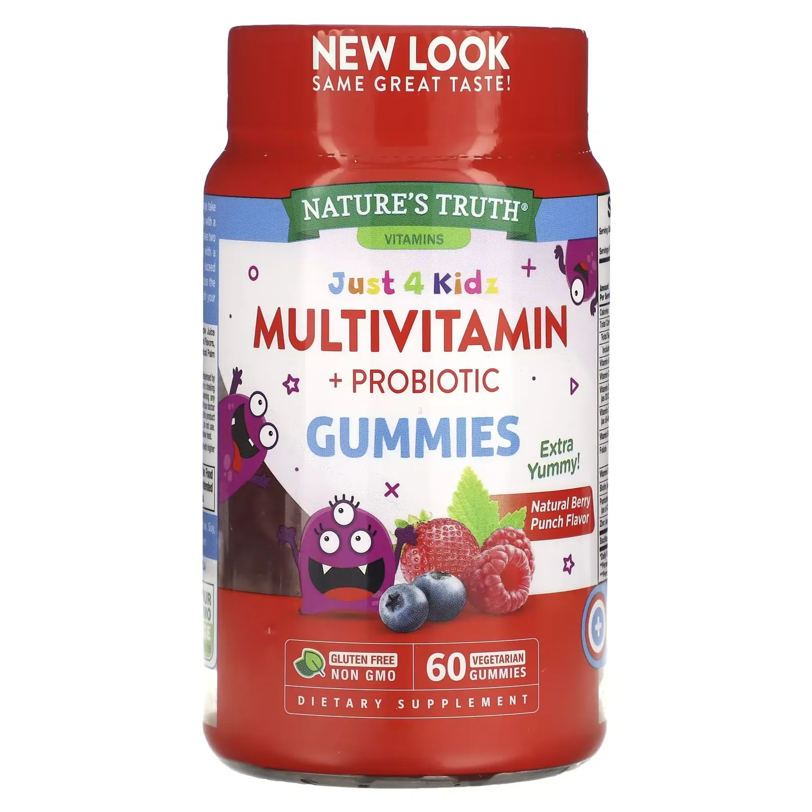 Just 4 Kidz, Multivitamin + Probiotic, Natural Berry Punch, 60 Vegetarian Gummies