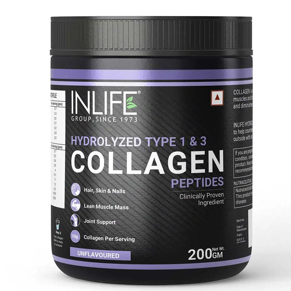 INLIFE Hydrolyzed Type 1 & 3 Collagen Peptides,  200 g  Unflavoured