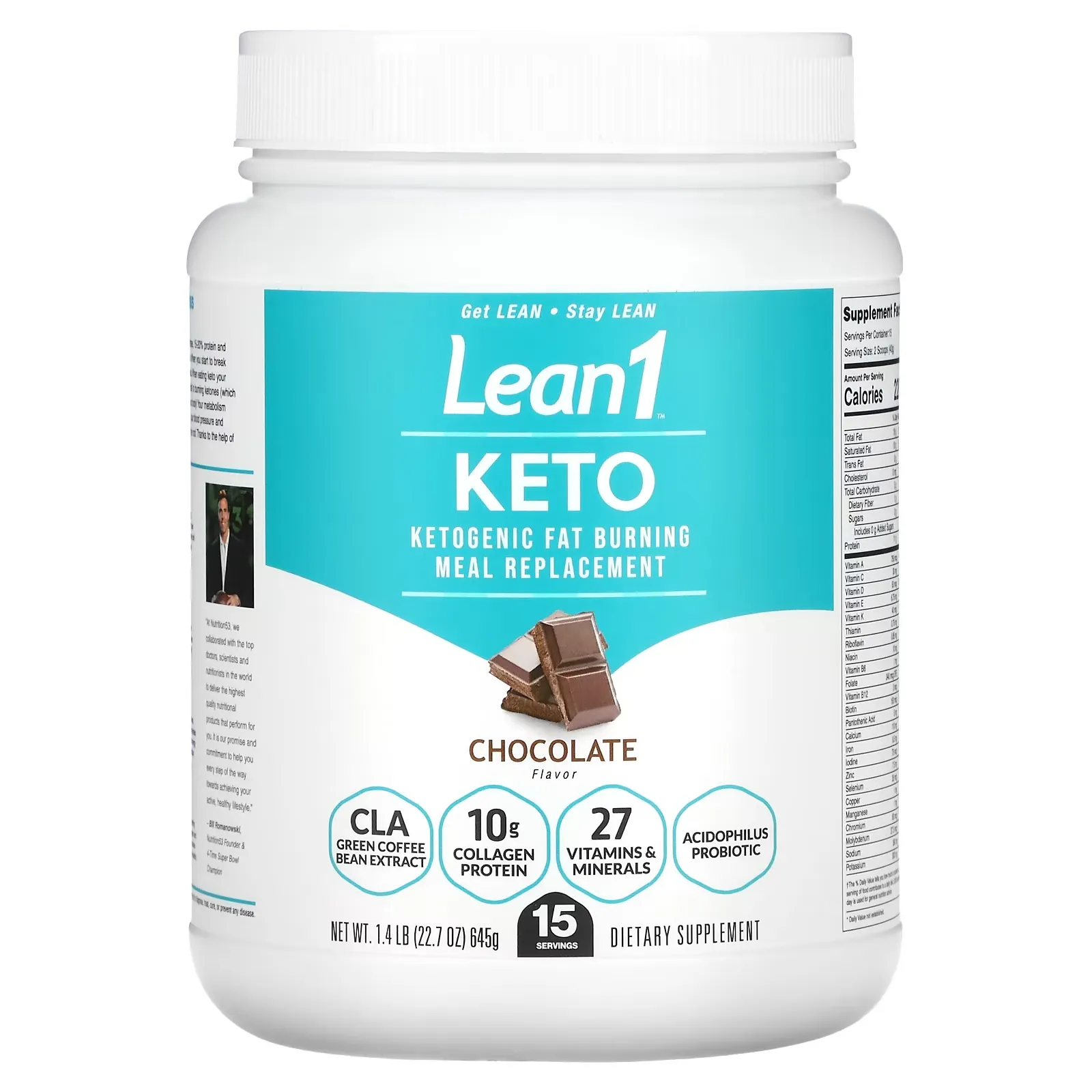 Keto, Ketogenic Fat Burning Meal Replacement, Chocolate, 1.4 lb (645 g)