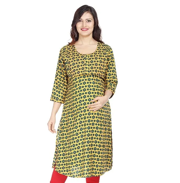 Morph Maternity Green Printed Feeding Kurti