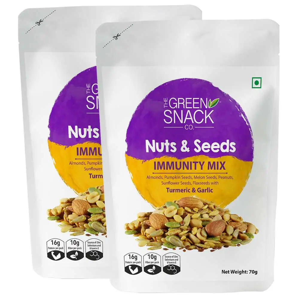 The Green Snack Co. Nuts And Seeds Immunity Mix - Pack of 4,  Turmeric & Garlic  70 g