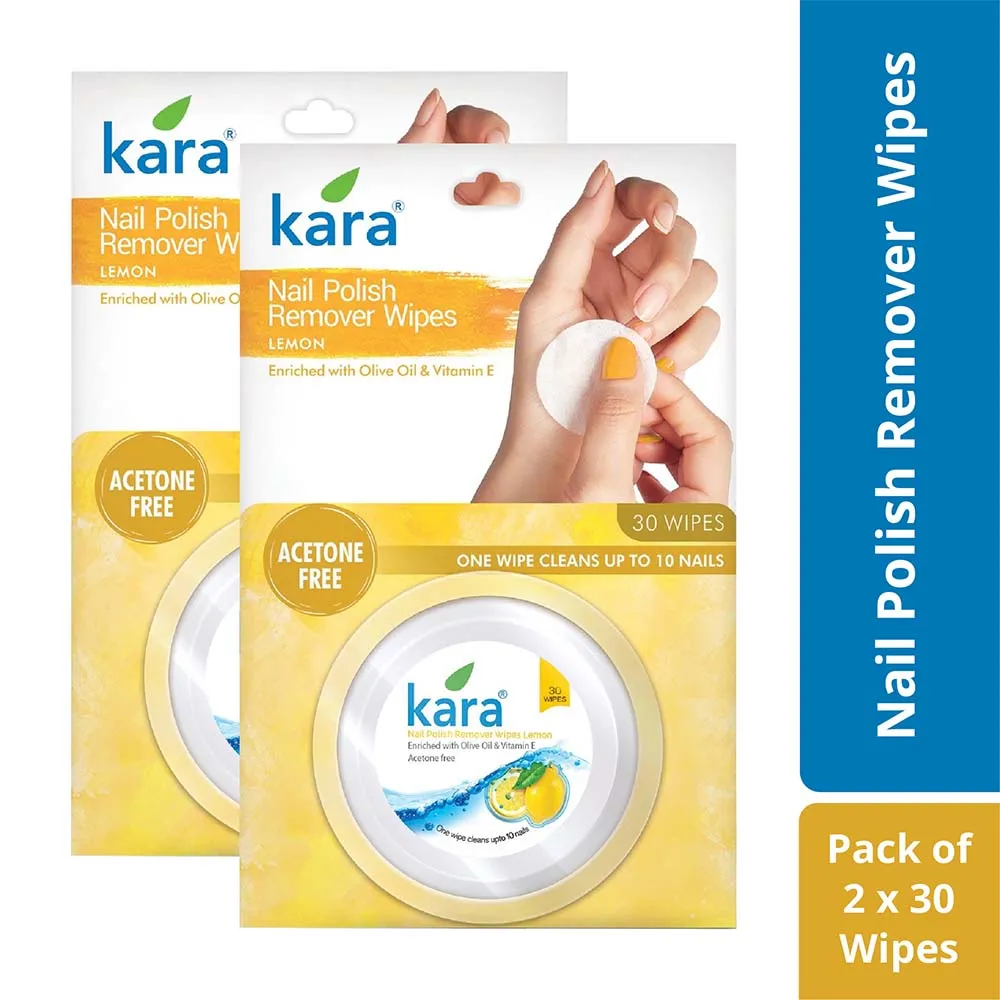 Kara Nail Polish Remover Wipes With Lemon Combo - 30 Wipes ( Pack Of 2 )